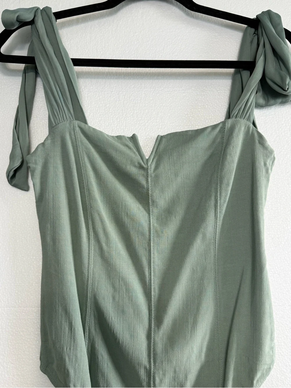 Free People Lola Bodysuit Shoulder Tie Sea Mist Green Corset Bustier NWT Size S